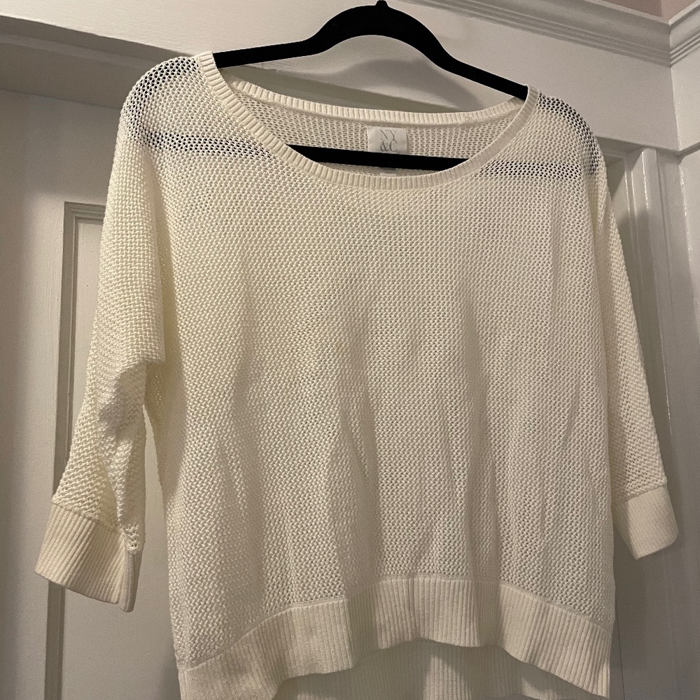 NY&Co, Size M, crop-sleeve, Ivory, see-through, knit top